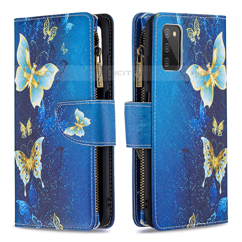 Custodia Portafoglio In Pelle Fantasia Modello Cover con Supporto B04F per Samsung Galaxy M02s Blu