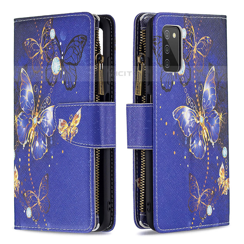 Custodia Portafoglio In Pelle Fantasia Modello Cover con Supporto B04F per Samsung Galaxy M02s Blu Notte