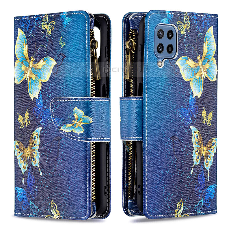 Custodia Portafoglio In Pelle Fantasia Modello Cover con Supporto B04F per Samsung Galaxy M32 4G Blu