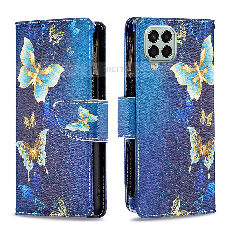 Custodia Portafoglio In Pelle Fantasia Modello Cover con Supporto B04F per Samsung Galaxy M33 5G Blu