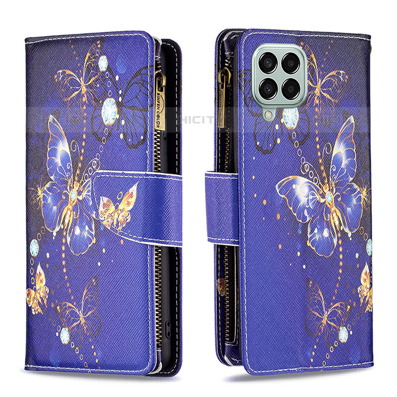 Custodia Portafoglio In Pelle Fantasia Modello Cover con Supporto B04F per Samsung Galaxy M33 5G Blu Notte