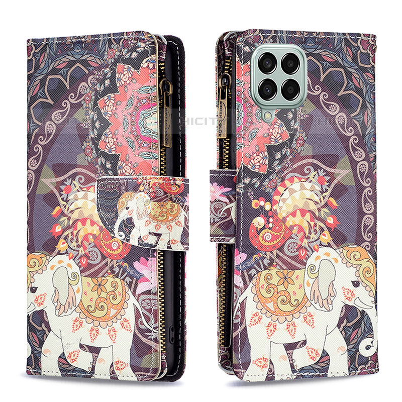 Custodia Portafoglio In Pelle Fantasia Modello Cover con Supporto B04F per Samsung Galaxy M33 5G Marrone