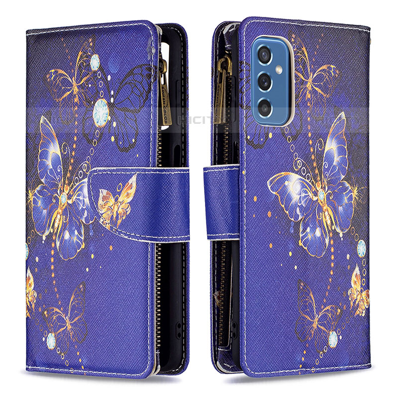 Custodia Portafoglio In Pelle Fantasia Modello Cover con Supporto B04F per Samsung Galaxy M52 5G Blu Notte