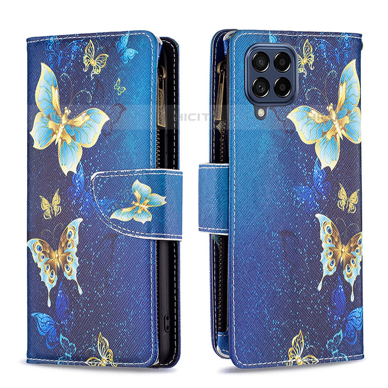 Custodia Portafoglio In Pelle Fantasia Modello Cover con Supporto B04F per Samsung Galaxy M53 5G Blu