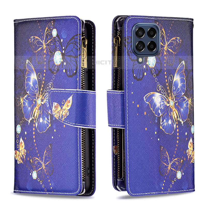 Custodia Portafoglio In Pelle Fantasia Modello Cover con Supporto B04F per Samsung Galaxy M53 5G Blu Notte