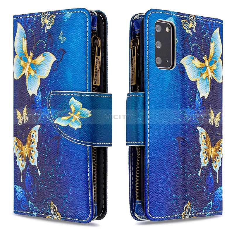 Custodia Portafoglio In Pelle Fantasia Modello Cover con Supporto B04F per Samsung Galaxy S20 Blu