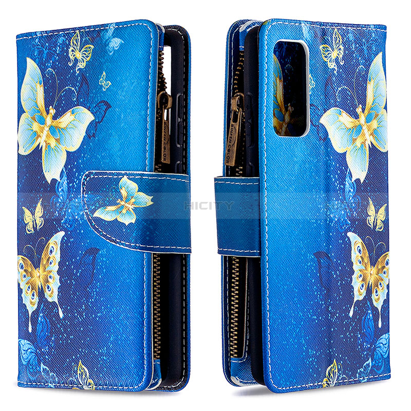 Custodia Portafoglio In Pelle Fantasia Modello Cover con Supporto B04F per Samsung Galaxy S20 FE 5G Blu