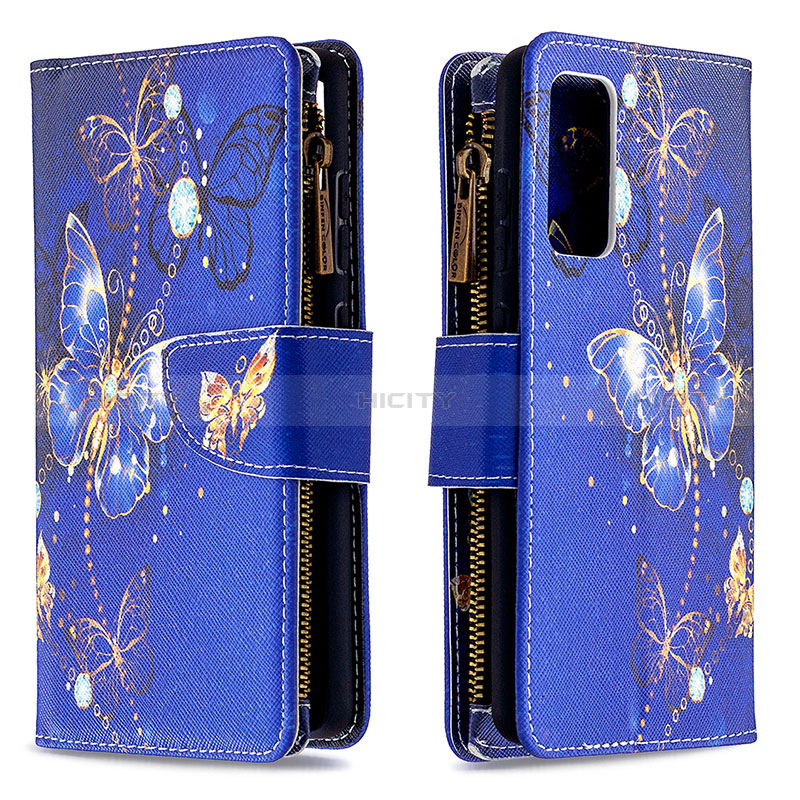 Custodia Portafoglio In Pelle Fantasia Modello Cover con Supporto B04F per Samsung Galaxy S20 FE 5G Blu Notte