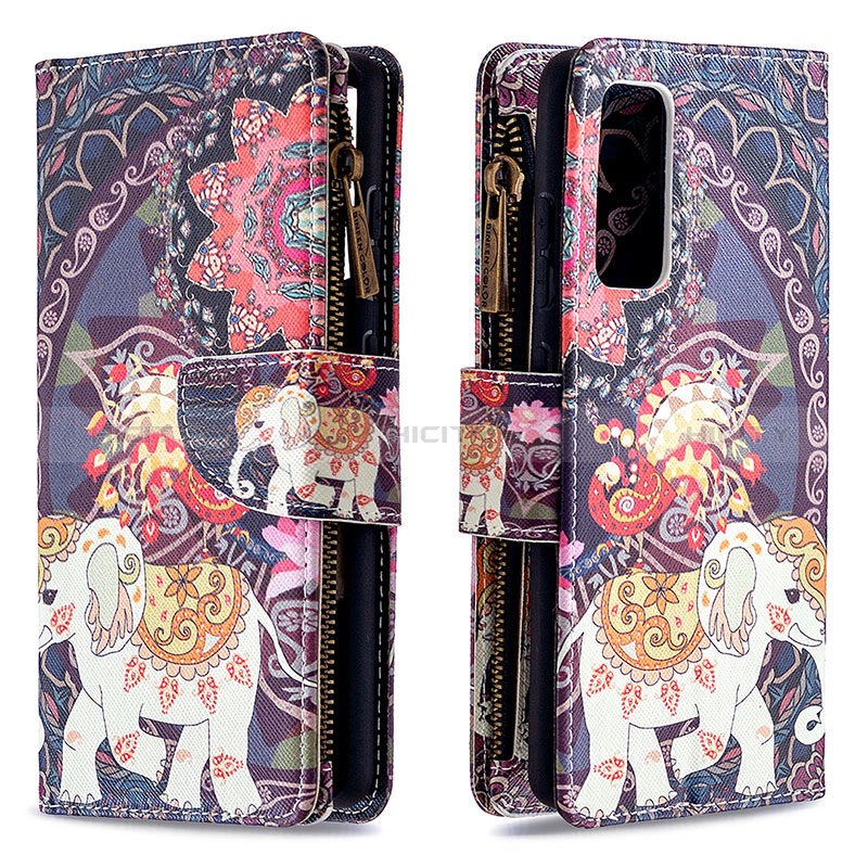 Custodia Portafoglio In Pelle Fantasia Modello Cover con Supporto B04F per Samsung Galaxy S20 FE 5G Marrone