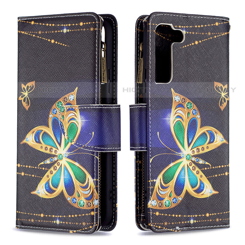 Custodia Portafoglio In Pelle Fantasia Modello Cover con Supporto B04F per Samsung Galaxy S21 FE 5G Nero