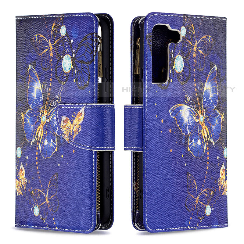 Custodia Portafoglio In Pelle Fantasia Modello Cover con Supporto B04F per Samsung Galaxy S22 5G Blu Notte