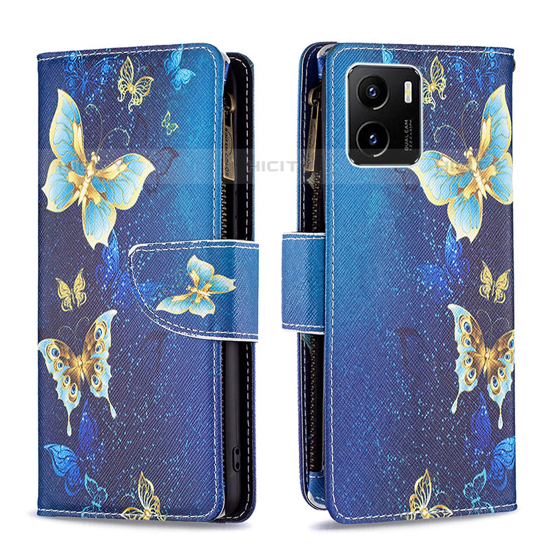 Custodia Portafoglio In Pelle Fantasia Modello Cover con Supporto B04F per Vivo iQOO U5x Blu