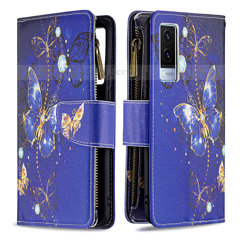 Custodia Portafoglio In Pelle Fantasia Modello Cover con Supporto B04F per Vivo V21e 5G Blu Notte