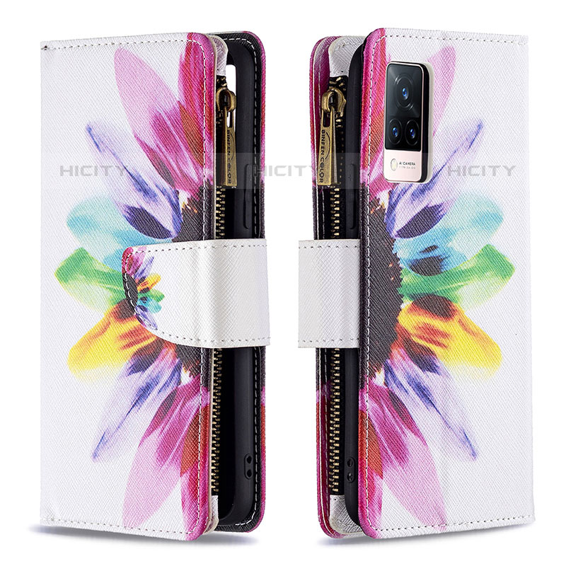 Custodia Portafoglio In Pelle Fantasia Modello Cover con Supporto B04F per Vivo V21s 5G Multicolore