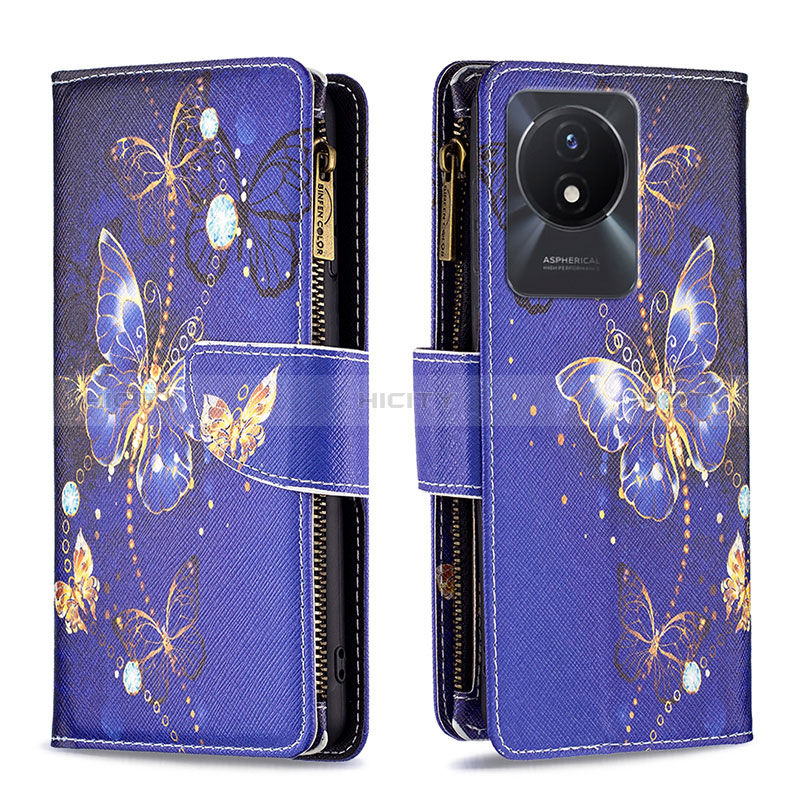 Custodia Portafoglio In Pelle Fantasia Modello Cover con Supporto B04F per Vivo Y02t Blu Notte