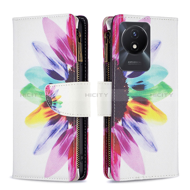 Custodia Portafoglio In Pelle Fantasia Modello Cover con Supporto B04F per Vivo Y02t Multicolore