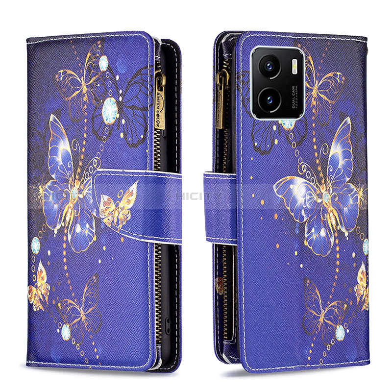 Custodia Portafoglio In Pelle Fantasia Modello Cover con Supporto B04F per Vivo Y10 t1 Blu Notte