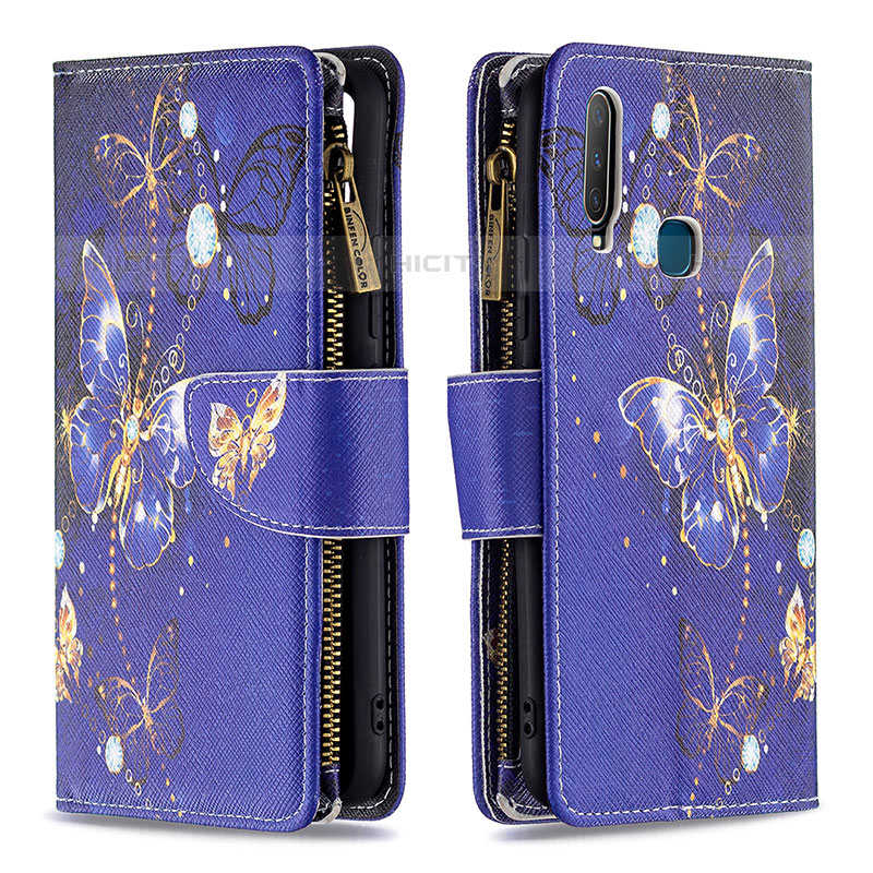 Custodia Portafoglio In Pelle Fantasia Modello Cover con Supporto B04F per Vivo Y12 Blu Notte