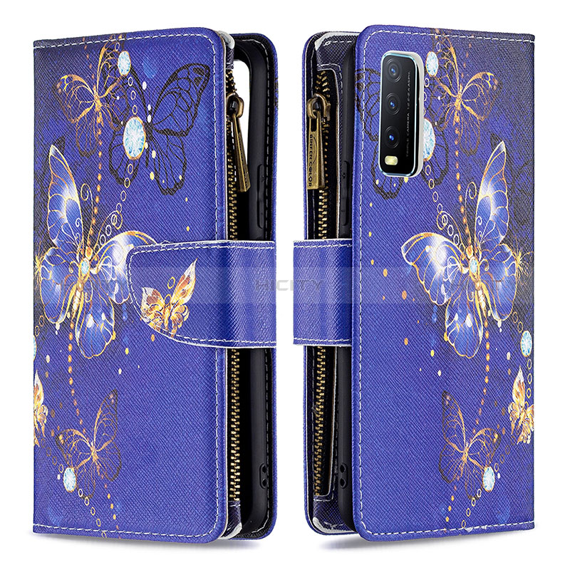 Custodia Portafoglio In Pelle Fantasia Modello Cover con Supporto B04F per Vivo Y12G Blu Notte