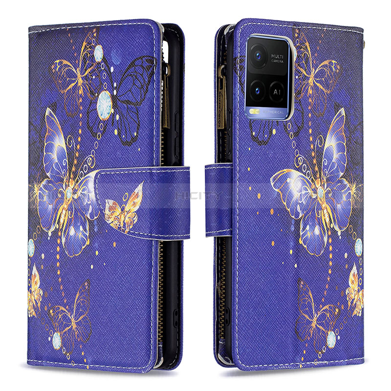 Custodia Portafoglio In Pelle Fantasia Modello Cover con Supporto B04F per Vivo Y21t Blu Notte