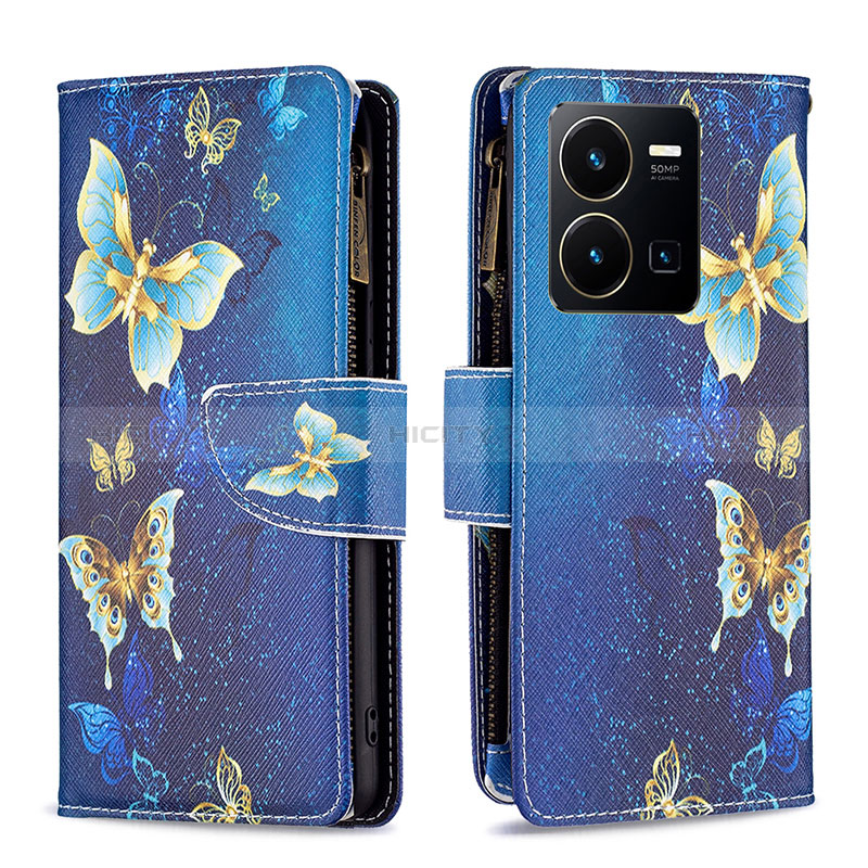 Custodia Portafoglio In Pelle Fantasia Modello Cover con Supporto B04F per Vivo Y35 4G Blu