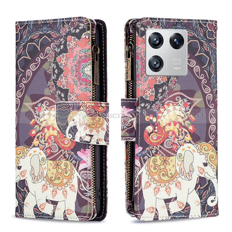 Custodia Portafoglio In Pelle Fantasia Modello Cover con Supporto B04F per Xiaomi Mi 13 5G Marrone