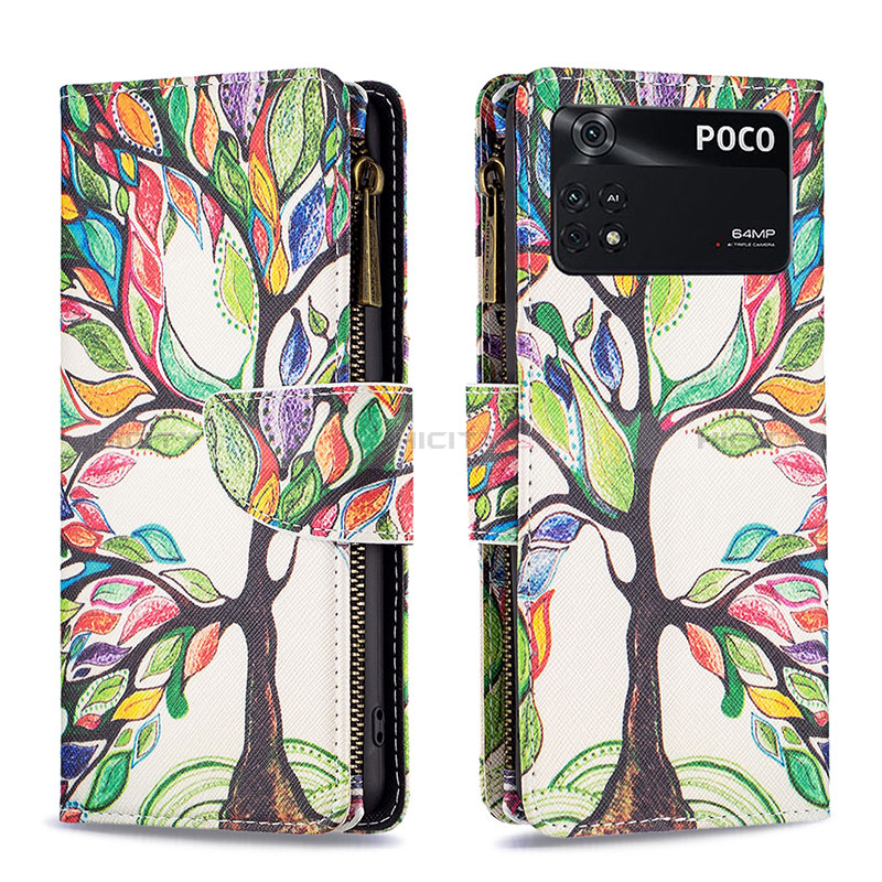 Custodia Portafoglio In Pelle Fantasia Modello Cover con Supporto B04F per Xiaomi Poco M4 Pro 4G