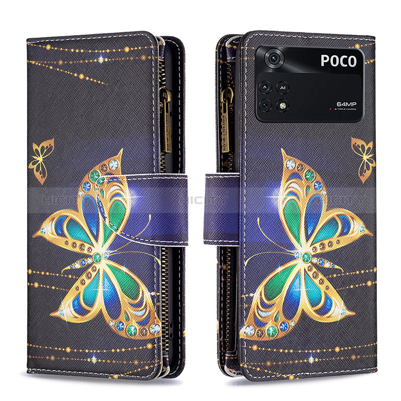 Custodia Portafoglio In Pelle Fantasia Modello Cover con Supporto B04F per Xiaomi Poco M4 Pro 4G