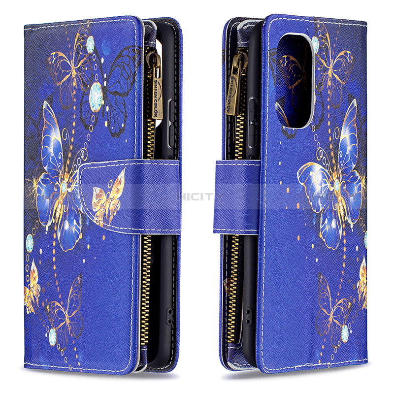 Custodia Portafoglio In Pelle Fantasia Modello Cover con Supporto B04F per Xiaomi Redmi K40 Pro 5G Blu Notte