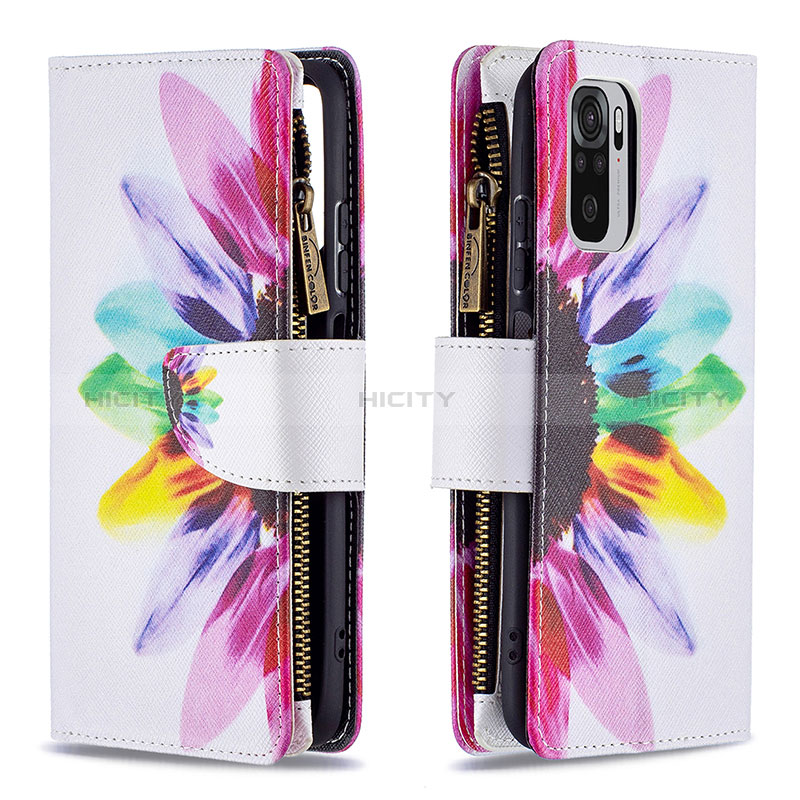 Custodia Portafoglio In Pelle Fantasia Modello Cover con Supporto B04F per Xiaomi Redmi Note 10 4G Multicolore