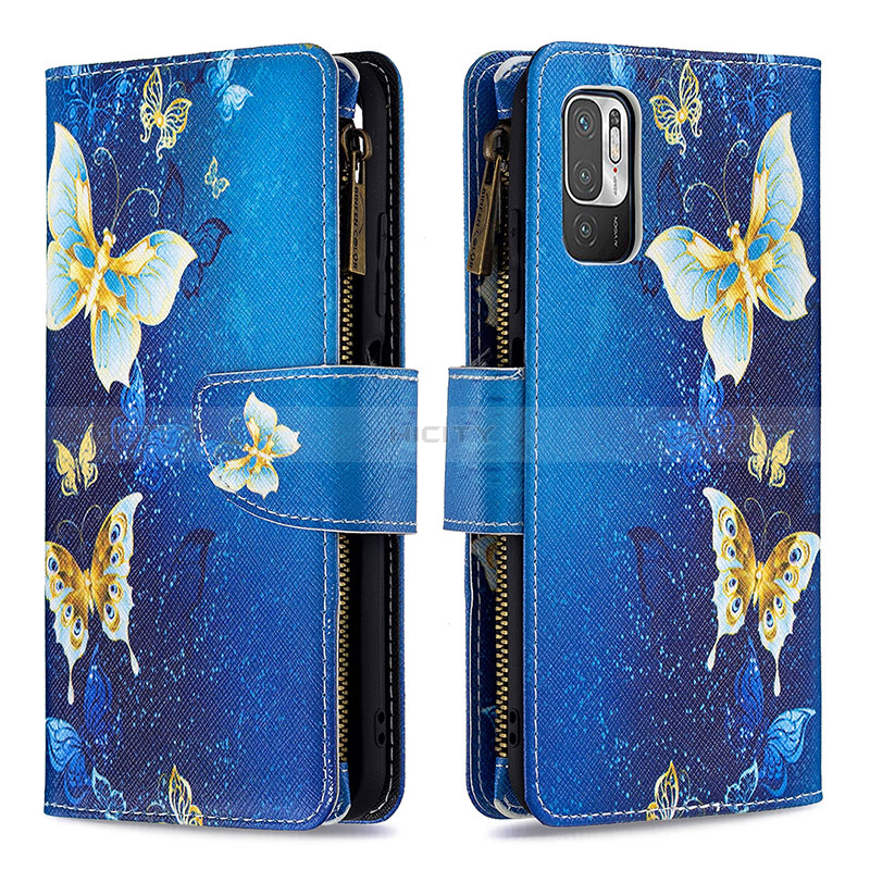 Custodia Portafoglio In Pelle Fantasia Modello Cover con Supporto B04F per Xiaomi Redmi Note 10 5G Blu