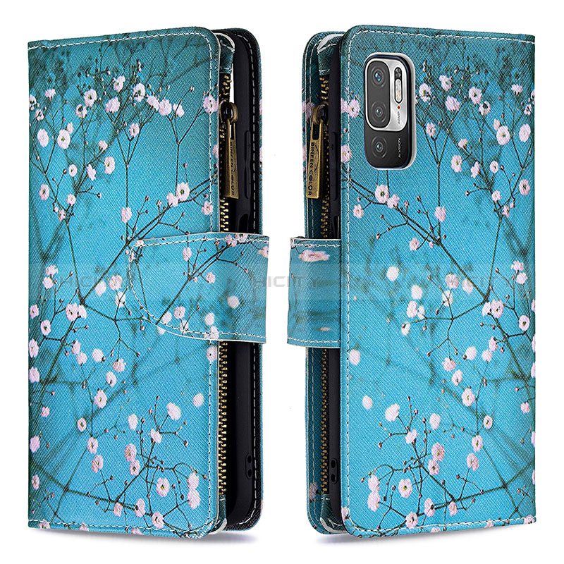 Custodia Portafoglio In Pelle Fantasia Modello Cover con Supporto B04F per Xiaomi Redmi Note 10T 5G Ciano