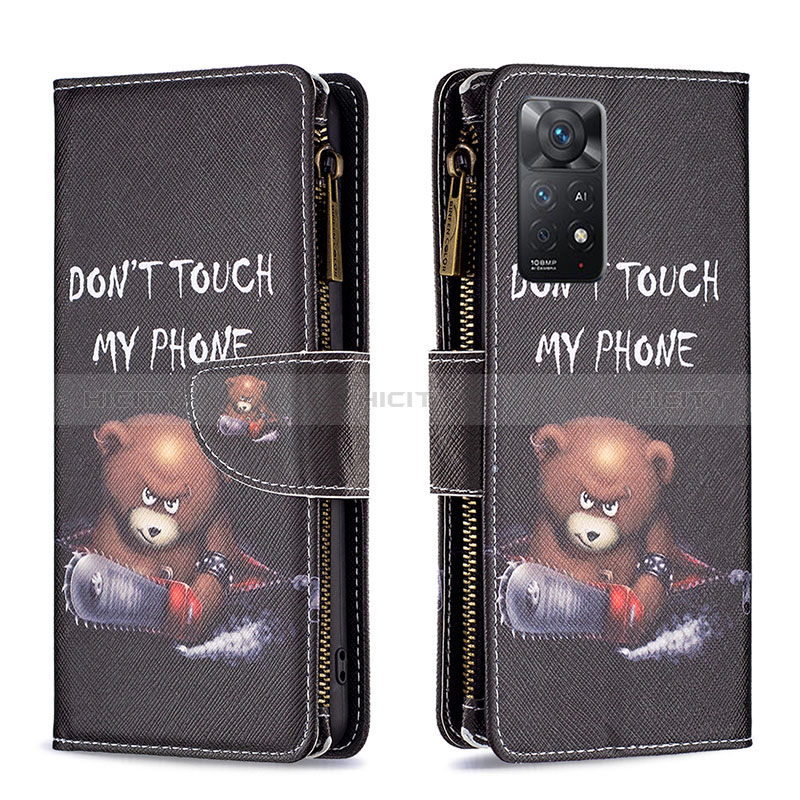 Custodia Portafoglio In Pelle Fantasia Modello Cover con Supporto B04F per Xiaomi Redmi Note 11 Pro 4G Grigio Scuro