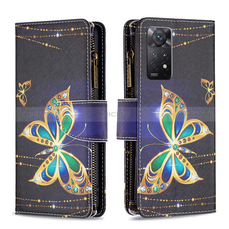 Custodia Portafoglio In Pelle Fantasia Modello Cover con Supporto B04F per Xiaomi Redmi Note 11 Pro 4G Nero