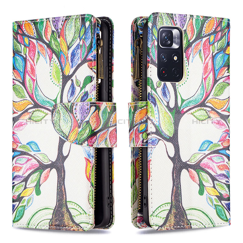 Custodia Portafoglio In Pelle Fantasia Modello Cover con Supporto B04F per Xiaomi Redmi Note 11T 5G Verde