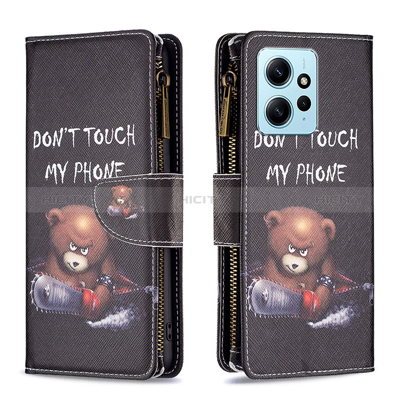 Custodia Portafoglio In Pelle Fantasia Modello Cover con Supporto B04F per Xiaomi Redmi Note 12 4G Grigio Scuro