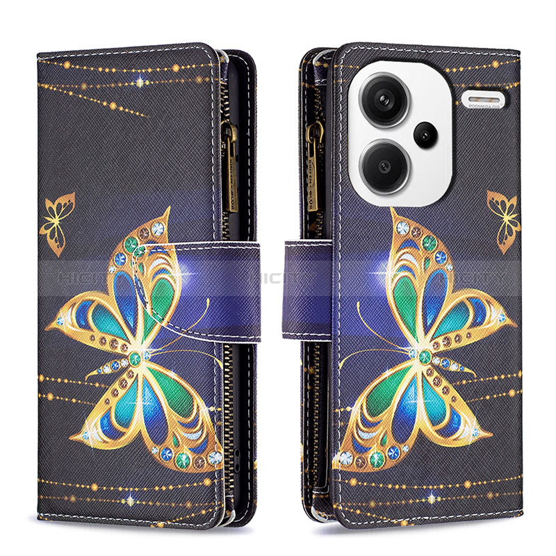 Custodia Portafoglio In Pelle Fantasia Modello Cover con Supporto B04F per Xiaomi Redmi Note 13 Pro+ Plus 5G Nero