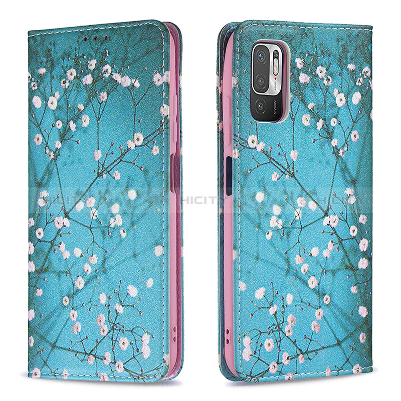 Custodia Portafoglio In Pelle Fantasia Modello Cover con Supporto B05F per Xiaomi POCO M3 Pro 5G Ciano