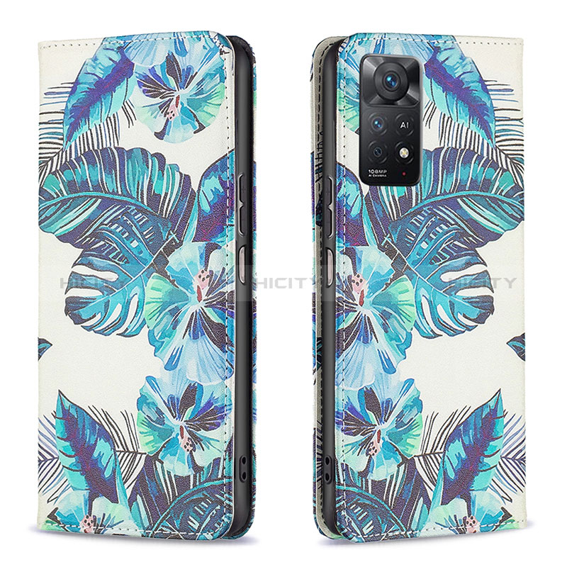 Custodia Portafoglio In Pelle Fantasia Modello Cover con Supporto B05F per Xiaomi Redmi Note 11 Pro 4G Cielo Blu