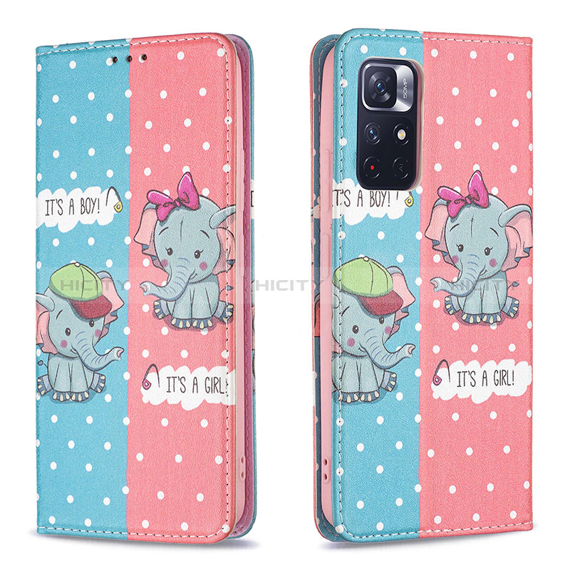 Custodia Portafoglio In Pelle Fantasia Modello Cover con Supporto B05F per Xiaomi Redmi Note 11T 5G Rosa