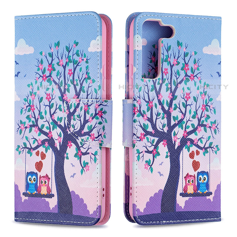 Custodia Portafoglio In Pelle Fantasia Modello Cover con Supporto B09F per Samsung Galaxy S21 FE 5G Lavanda