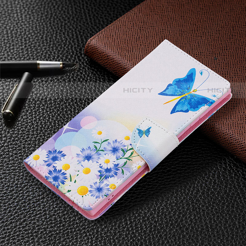 Custodia Portafoglio In Pelle Fantasia Modello Cover con Supporto B09F per Samsung Galaxy S23 Ultra 5G Cielo Blu