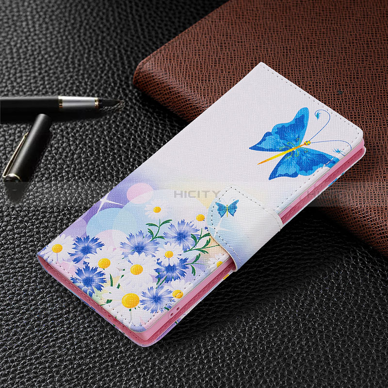 Custodia Portafoglio In Pelle Fantasia Modello Cover con Supporto B09F per Samsung Galaxy S24 Ultra 5G Cielo Blu