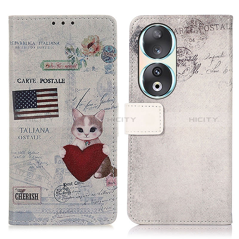 Custodia Portafoglio In Pelle Fantasia Modello Cover con Supporto D02Y per Huawei Honor 90 5G Grigio