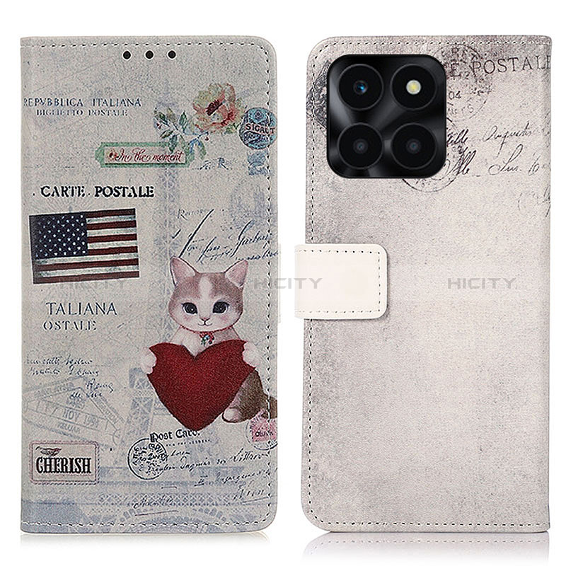 Custodia Portafoglio In Pelle Fantasia Modello Cover con Supporto D02Y per Huawei Honor X6a Grigio