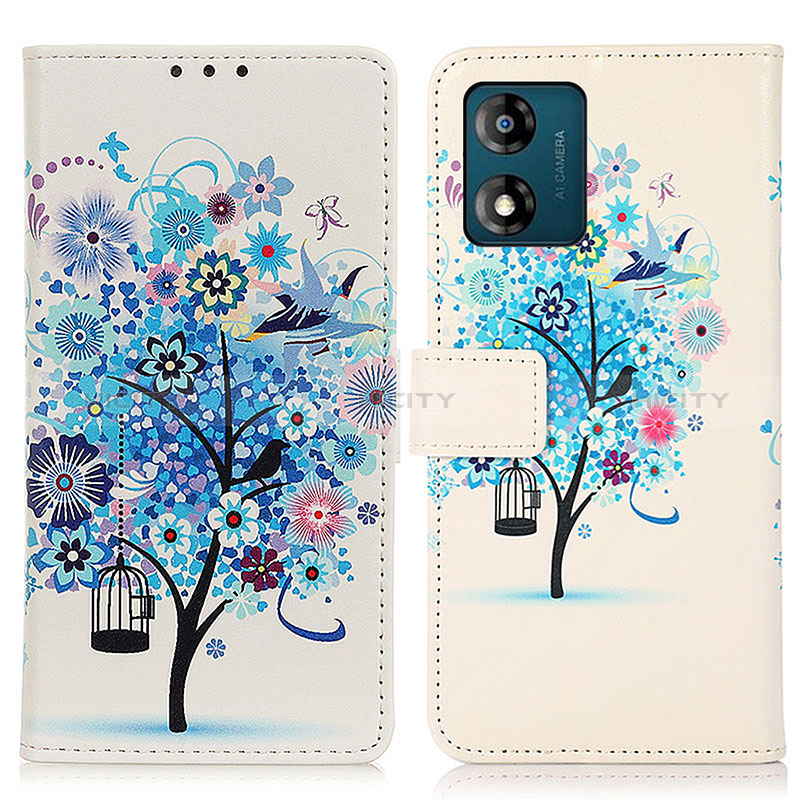 Custodia Portafoglio In Pelle Fantasia Modello Cover con Supporto D02Y per Motorola Moto E13 Blu