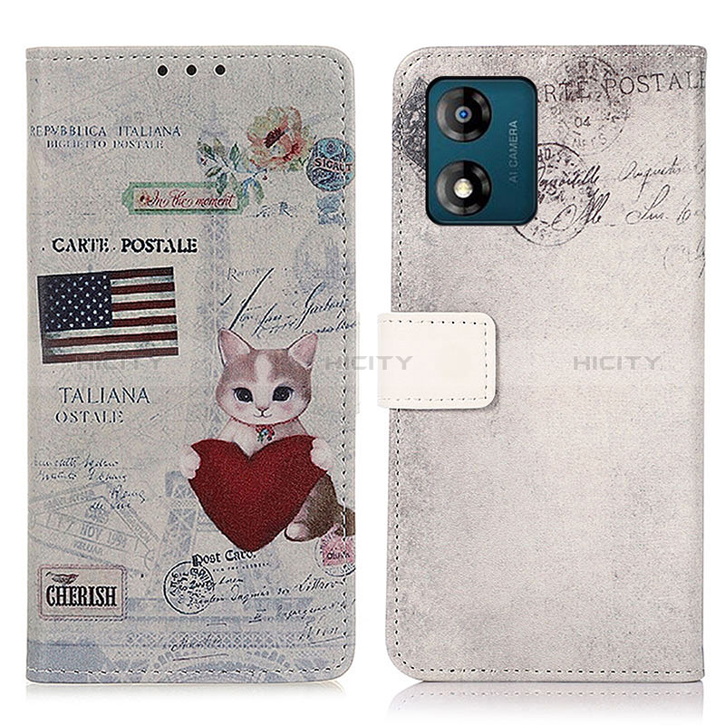 Custodia Portafoglio In Pelle Fantasia Modello Cover con Supporto D02Y per Motorola Moto E13 Grigio