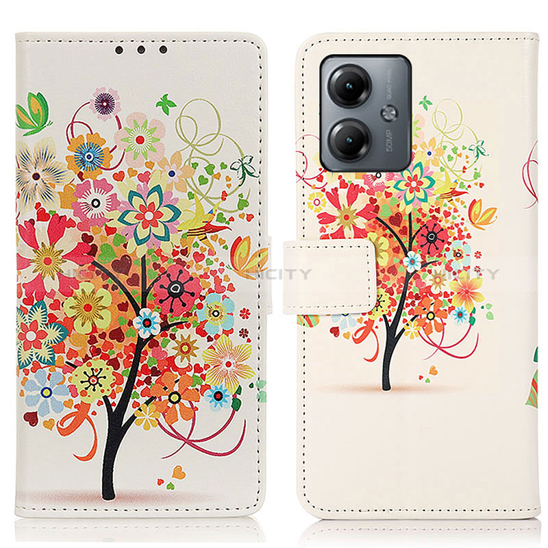 Custodia Portafoglio In Pelle Fantasia Modello Cover con Supporto D02Y per Motorola Moto G14