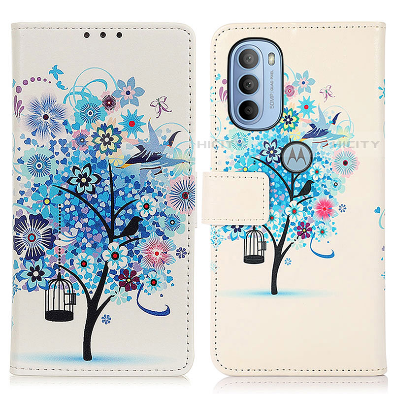 Custodia Portafoglio In Pelle Fantasia Modello Cover con Supporto D02Y per Motorola Moto G31 Blu