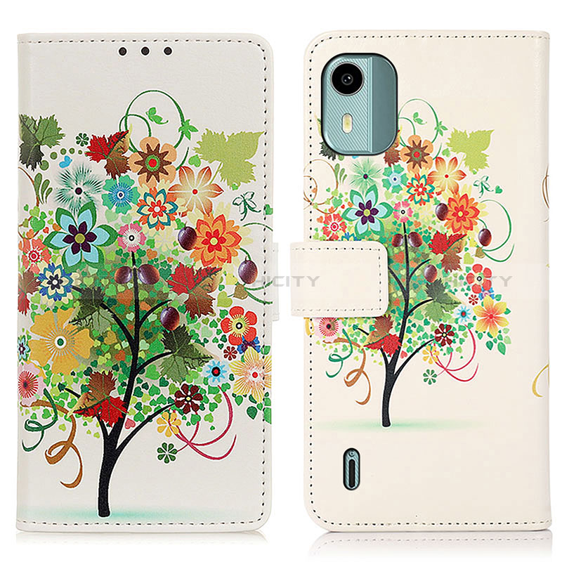 Custodia Portafoglio In Pelle Fantasia Modello Cover con Supporto D02Y per Nokia C12 Verde